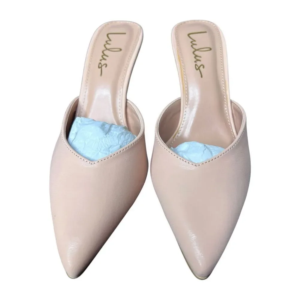 NEW Lulus Frae Naked Hazelnut Natural Pointed Toe Mules Size 7 Stiletto Heel 2